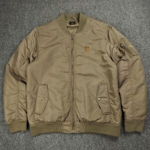 Monster Energy Java Bomber Jacket Mens XL Quilted Zip Nylon Varsity Light Brown